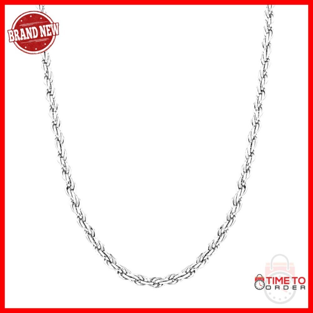 Sterling Silver Diamond-Cut Rope Chain Necklace 2mm 3mm Lobster Clasp
